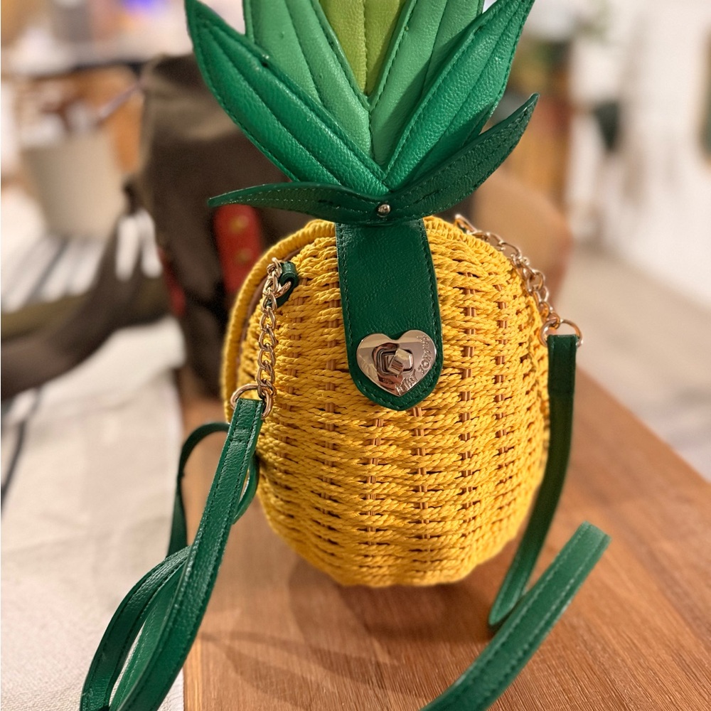 Betsey Johnson Pineapple Woven Crossbody Bag with wrist strap